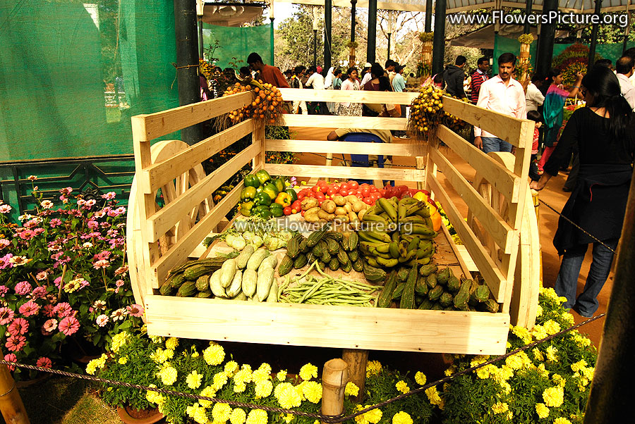 2 Wheeled Wooden Cart with fruits
