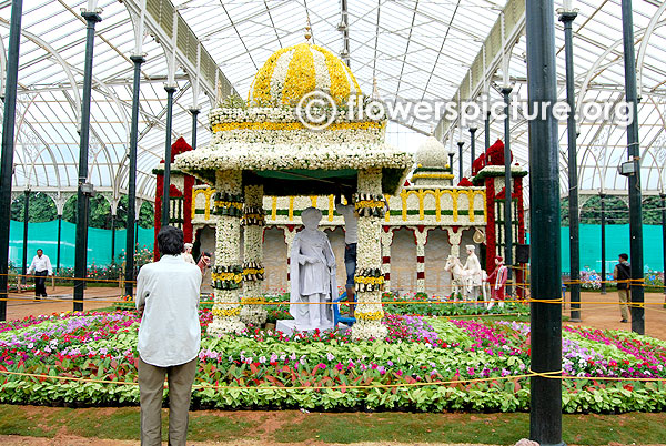 Mysore palace king statue in Lalbagh garden glass house